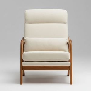 Sillón Moderno con Respaldo Alto, Estructura y Reposabrazos de Madera Maciza, Silla de Descanso para Sala de Estar, Dormitorio, Oficina y Vestíbulo - Product Image 5