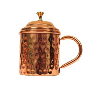 Taza de Cobre Puro con Tapa, Acabado Martillado, Taza para Beber de Cobre, Taza de Agua Ayurvédica para la Salud, Vaso Tradicional Tambra para el Hogar - Product Image 1