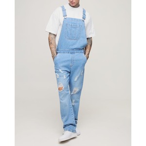 Overoles de Mezclilla para Hombre, Rotos y Desgastados, de Cintura Alta, Corte Holgado, Estilo Casual, de Pierna Recta, de Algodón, Estilo Otoñal - Product Image 5