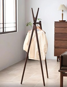 Porte-manteau minimaliste en bois sur pied, 2 crochets, design moderne pour chambre et salon - Product Image 2