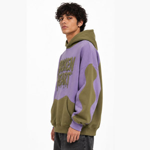 Sweat-shirt à capuche oversize, color block, imprimé en relief, logo cœur brisé, unisexe, en molleton bouclette, pour l'automne - Product Image 4