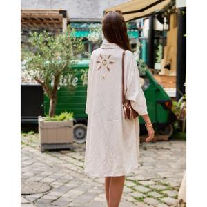 Relaxed Oversized Shirt Button-<b>down</b> Front Breathable Premium Viscose Hand Embroidered Gold Night Sky Gentle High-low Hem - Product Image 3