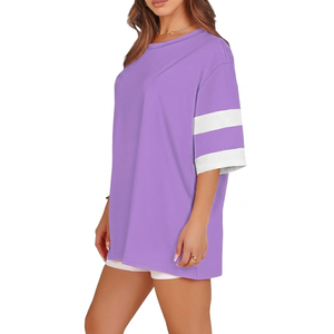 T-shirts Oversize Femme 2026 de Haute Qualité 100% Coton Coupe Ample Col Rond Manches Courtes pour l'Été Décontracté avec Broderie Logo - Product Image 4