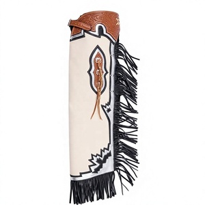 Pantalones de cuero estilo western con flecos negros y diseño geométrico para montar a caballo - Product Image 1