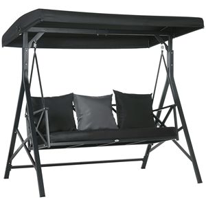 Dondolo da Giardino a 3 Posti con Tettuccio, Cuscini e 3 Cuscini Decorativi, Tenda Parasole Regolabile, Cuscini Impermeabili per Portico e Giardino - Product Image 1