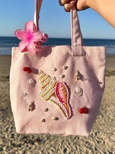 KANT K Handmade Beaded Orange Summer Tote <b>Bag</b> for Women <b>Boho</b> Beach Style Open Closure From Uttar Pradesh - Product Image 3