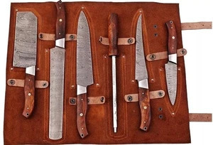 Ensemble de couteaux de cuisine en acier Damas, 6 pièces, manche en bois de rose, ensemble de couteaux de chef professionnels, aiguiseur, fabrication directe d'usine - Product Image 2