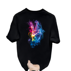 Camiseta Fluorescente de Manga Corta Unisex de Alta Gama, Cómoda, Estilo Veraniego, Cuello Redondo, Estampado, 100% Algodón Puro, Tejido Holgado - Product Image 5