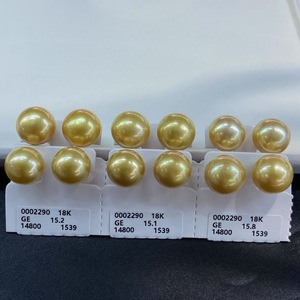 Pendientes de Perlas de Oro Natural de 9-10 mm, Luz Intensa, Casi Impecables, Delicadas, Color de Piel Claro, Calidad Comparable a Oro K, Artesanía - Product Image 1