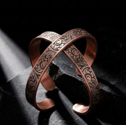 Pure Copper Open Cuff <b>Bangle</b> Bracelet In Luxury Green Jewelry Gift Box Packaging <b>Engraved</b> Western Floral Scrollwork - Product Image 5