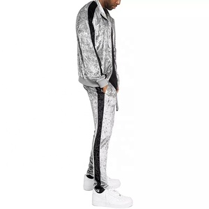 Ensemble de jogging en velours 2 pièces, fermeture éclair, bloc de couleurs confortable, bande latérale, Slim Fit, survêtement pour homme - Product Image 2