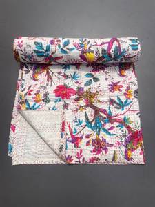 <b>Handmade</b> Printed Cotton <b>Quilt</b> Bohemian Style All-Season Home Decor With Parrot Floral Pattern - Product Image 1