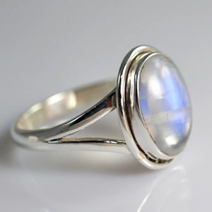 Rainbow <b>Moonstone</b> <b>Ring</b> 925 Sterling Silver Handmade Statement Promise <b>Ring</b> for Women Boho Oval June Birthstone Jewelry - Product Image 1