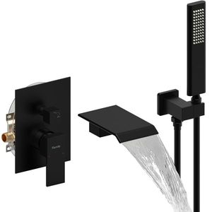 Grifo de bañera NPT macho negro mate, juego de ducha de mano, Kit de ajuste de ducha de bañera de cascada, sistema de ducha de bañera de montaje en pared de latón macizo - Product Image 1