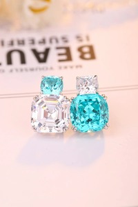 Women's 925 <b>Silver</b> <b>Stud</b> Earrings Cushion Cut Crystal Rhinestone Geometric Design Classic Everyday Wear Jewelry - Product Image 2