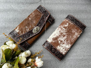 Portefeuille sculpté usiné à la main pochette coque de téléphone portefeuille élégant en fourrure de vachette multi-usages portefeuilles en cuir occidental - Product Image 5