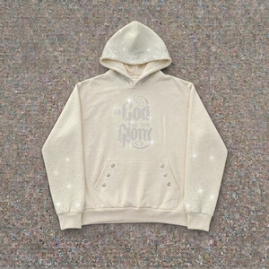 Sweat à capuche de luxe brodé de strass, personnalisé, coupe oversize, délavé à l'acide, style streetwear, en tissu éponge pour homme - Product Image 2