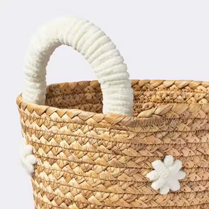 Eco-Friendly <b>Woven</b> Seagrass Storage <b>Baskets</b> with Floral Patterns Round Design Handle Modern Style for Bedroom Laundry Hotel Use - Product Image 3