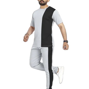 Men Color Blocking <b>Tracksuit</b> Set Lightweight Quick Dry Sportswear Summer Gym Training Outfit Crew Neck Short Sleeve Regular Fit - Product Image 1