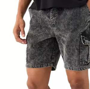 Shorts cargo en velours côtelé pour homme, couleur unie, taille mi-haute, élastique, respirant, style décontracté avec poches, shorts délavés à l'acide pour homme - Product Image 4