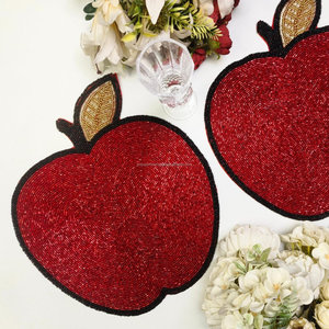Apple Shape <b>Placemat</b> Red Seed <b>Bead</b> Dining Table Decor Charger Mat Kitchen Centerpiece Holiday Gift Handmade - Product Image 3