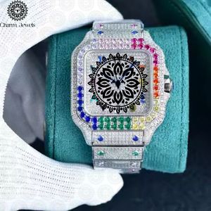 Charm_Jewels Luxury Women's Stainless Steel Square <b>Watch</b> 38mm Analog Quartz Sapphire Crystal Rainbow Gemstone Dial Folding Clasp - Product Image 5