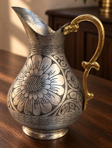 Pichets de qualité supérieure en laiton pur, fabriqués en Inde, avec poignée au design royal du Golfe du Moyen-Orient, finition antique, en matériau métallique durable - Product Image 2