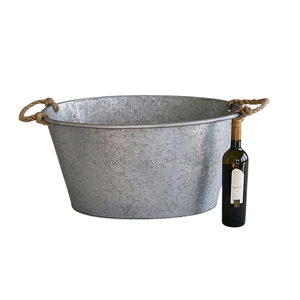 Seau à vin moderne en métal galvanisé avec poignées en corde pour la maison et les événements – Glacière à vin pour bar - Product Image 1