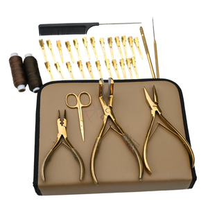 Best Hair Extension <b>Tools</b> <b>Kit</b> with Parting Comb Thread Cutting Shear Alligator Clips with Tape In Plier & flat Crimping plier - Product Image 1