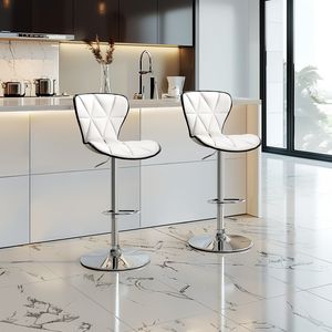 Set of 2 Swivel <b>Adjustable</b> Counter Height Barstools with Back and PU Leather White <b>Bar</b> <b>Stools</b> - Product Image 2