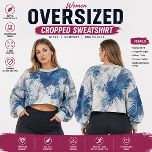 Sudadera Corta Oversize para Mujer, Estampado por Sublimación, Ropa de Invierno, Top de Forro Polar, Camiseta Corta de Felpa Francesa con Efecto Tie-Dye para Mujer - Product Image 1