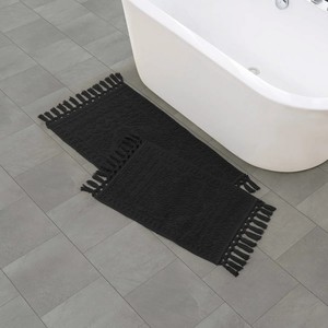 Black Rectangle Cotton Bath <b>Mat</b> Thick Plush Non-Slip Rubber Backing Modern Style Home Use - Product Image 3