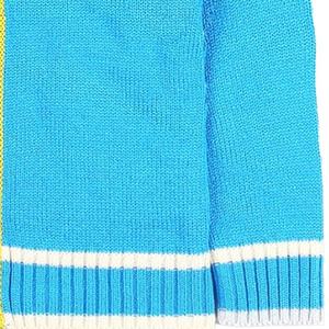 Men's Blue V-Neck Thick Wool Blend <b>Cardigan</b> <b>Sweater</b> with Yellow Trim Full Sleeve Winter Style for University - Product Image 4