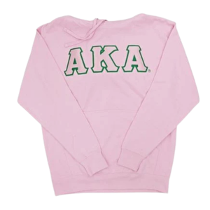 เสื้อฮู้ด AKA สีชมพูอ่อน พร้อมตัวอักษร AKA ปักด้วยไหมพรมสีเขียวและสีขาว เสื้อผ้าสำหรับสตรีในกลุ่มเพื่อนร่วมชั้นเรียน - Product Image 1