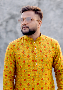 Kurta Pajama para Hombre con Cuello Bordado Paisley, Algodón, Ropa Tradicional India para Festivales - Product Image 2