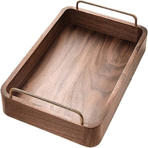 Bandeja Rectangular de Madera para Servir con Asas de Metal de Latón y Bordes Elevados, Bandeja Artesanal para Desayuno y Comida para Mesa de Comedor - Product Image 1