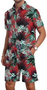 Ensemble deux pièces pour homme, imprimé jungle, chemise à manches courtes et short de plage assortis, tenue décontractée estivale colorée pour les vacances - Product Image 3