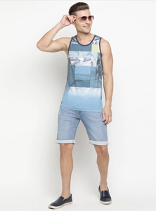 Camiseta sin mangas con estampado de patchwork para hombre, cuello redondo, informal, transpirable, ligera, de poliéster, para deporte. - Product Image 3