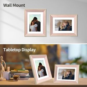 Cadre photo rectangulaire vertical en bois massif moderne, fait main, à poser sur table ou à accrocher au mur, avec design Jardin Botanique - Product Image 5