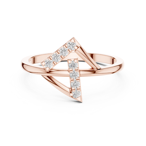 Bague en or rose géométrique en forme de V avec diamants de laboratoire pour femmes, pierres rondes, style moderne et minimaliste - Product Image 3