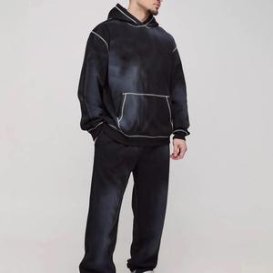 ชุดเซ็ตเสื้อฮู้ดและกางเกงวอร์มผ้าฟลีซย้อมสีสไตล์วินเทจ MANGOES FASHION สำหรับทุกเพศ สีพื้น ทรงหลวม สวมใส่สบาย แขนยาว - Product Image 1