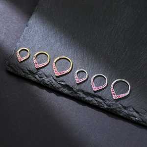 Pendiente de Aro Clicker de Turmalina Rosa, Plata de Ley 925, Chapado en Oro de 14K, Joyería para Cartílago, Hélice y Septum, Piedra de Nacimiento - Product Image 3