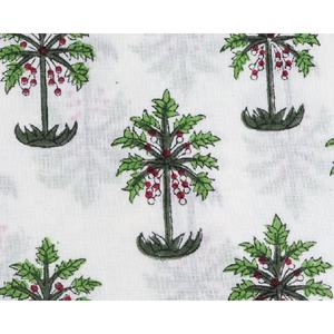 Tela de algodón con estampado de palmera para mujer, vestido con estampado de vegetales, Túnica India teñida, ropa de mujer, Color blanco sobre verde - Product Image 3