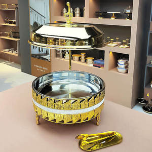 Luxury Gold Hanging Chafing Dish Stainless Steel <b>Buffet</b> Food Warmer with Lid Catering <b>Server</b> Hotel Banquet Tableware - Product Image 1