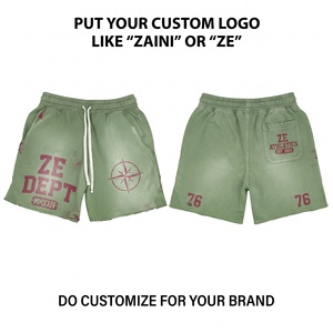 Shorts pour hommes en coton molletonné 320 GSM, délavé à l'acide, coupe décontractée, taille à cordon, style vintage, logo personnalisé imprimé - Product Image 1