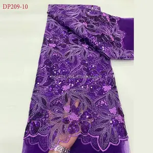 DP209 The latest gold and yellow handmade beaded sequin embroidery dress comfortable soft wedding dress African lace fabric