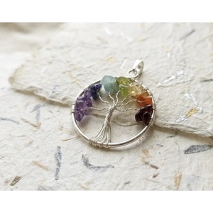 Colgante del Árbol de la Vida de 7 Chakras, Hecho a Mano, con Cristal de Amatista Natural, Diseño Circular, Joyería de Piedras Preciosas, Venta al Por Mayor desde India - Product Image 3