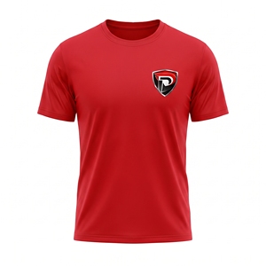 Camiseta Casual de Manga Corta con Cuello Redondo para Hombre, Color Rojo, con Logotipo, de Secado Rápido, Tejido de Punto, 100% Poliéster, Corte Ajustado, Antiarrugas y Transpirable - Product Image 1