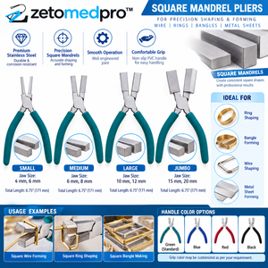 Square Mandrel <b>Pliers</b> <b>Small</b> Medium Large Jumbo 6.75in Stainless Steel PVC Grip Silver Custom Grip Color ZETOMEDPRO - Product Image 2