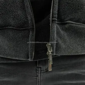 Sudadera con Capucha Corta de Felpa Francesa con Cierre, Lavado Ácido, Gruesa, Unisex - Product Image 5